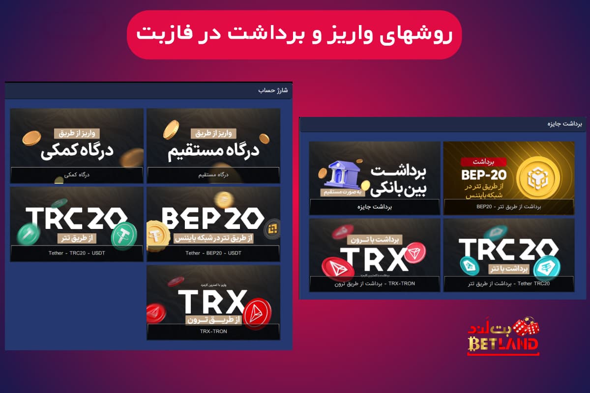 روشهای واریز و برداشت در فاز بت
