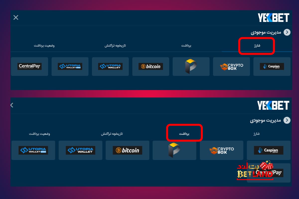 روش‌های واریز و برداشت در یک بت